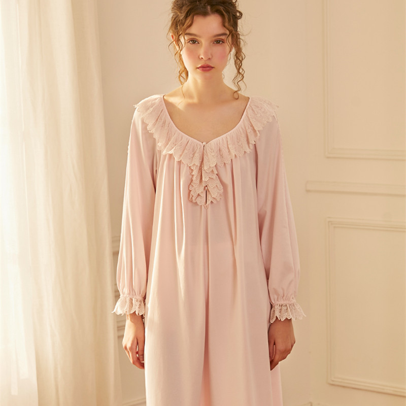 

Women Cotton Nightgown Elegant Sleepwear Dress For Women Nightgown Pink White