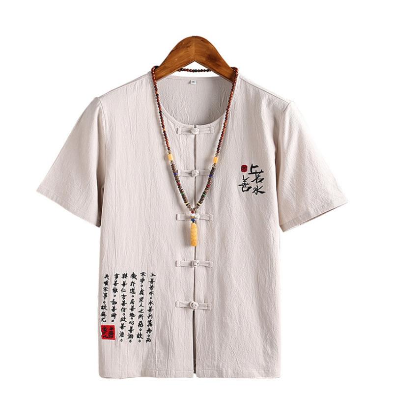 

Chinese Style Male TShirt Casual Streetwear Men Linen Cotton Loose Blouse Traditional Outfit Hanfu Coats Wu Shu Tee Tops