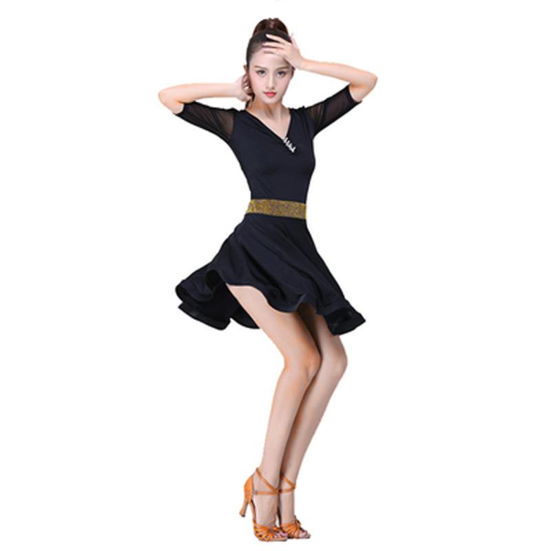 

Latin dance clothing female adult dance skirt new high-end practice clothes performance dress, Black