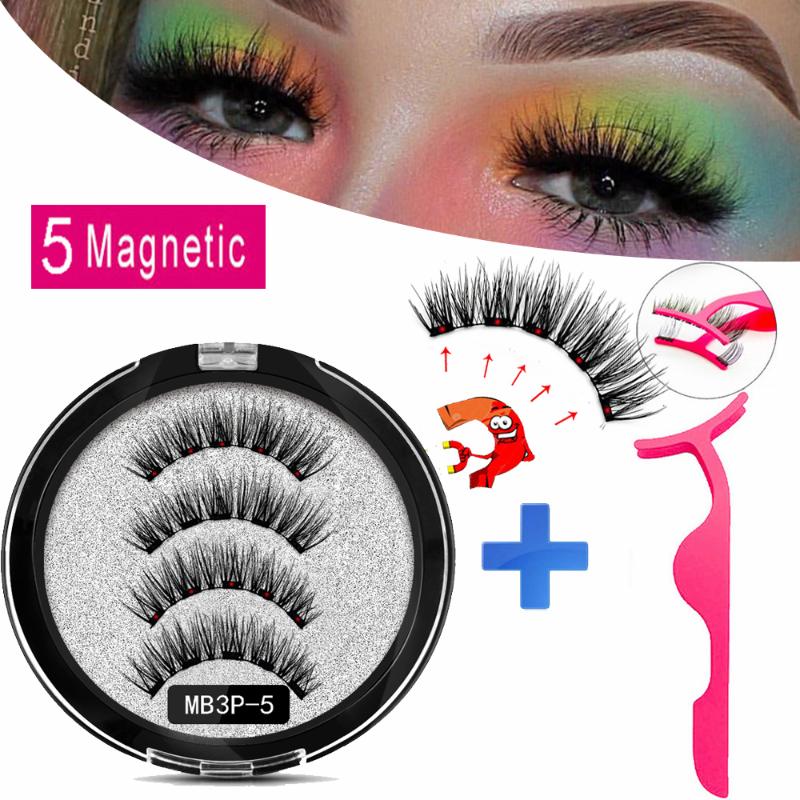 

MB1P-6P New 2 pairs 5 Magnetic Eyelashes faux cils magnetique natural false lashes thick Mink eyelashes with 3D magnet round box