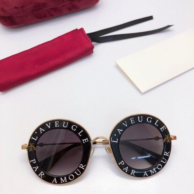 

New 0113S L'aveugle Par Amour Round Sunglasses Women Metal Gold Black Round Sunglasses 0113 Sun Glasses Women Sunglasses UV Protection Lens