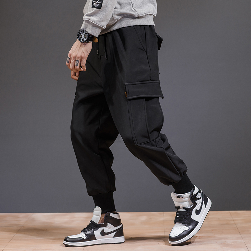

Men cargo pants black 2020 spring and autumn Korean style male pants fashion cotton pockets teenager boy hip hop