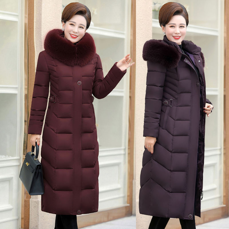 

2020 New Winter Middle Age Women Plus Size 5XL Hooded Thick Fur Collar Coat Jacket Long Cotton Padded Outerweat Parkas A236, Black