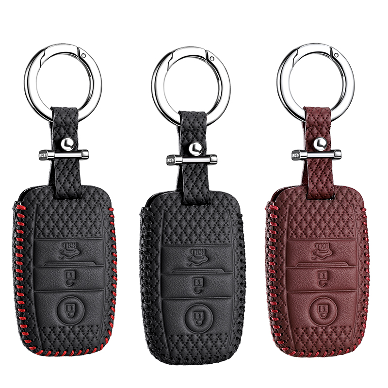 

Leather Key Cover for KIA K3 K5 SORENTO CARENS CAR holder case key4Y, Black