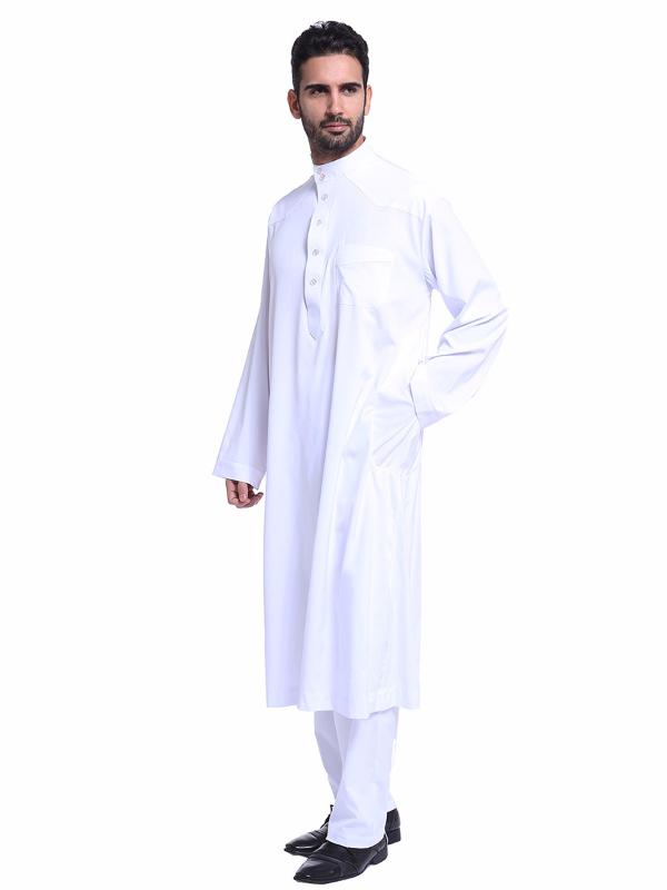 

Dubai Arab Islam Muslim Clothing Sets Men Jubba Thobe Solid Kimono Long Robe 2 Piece Set Tops and Pants Saudi Musulman Wear sets, Black