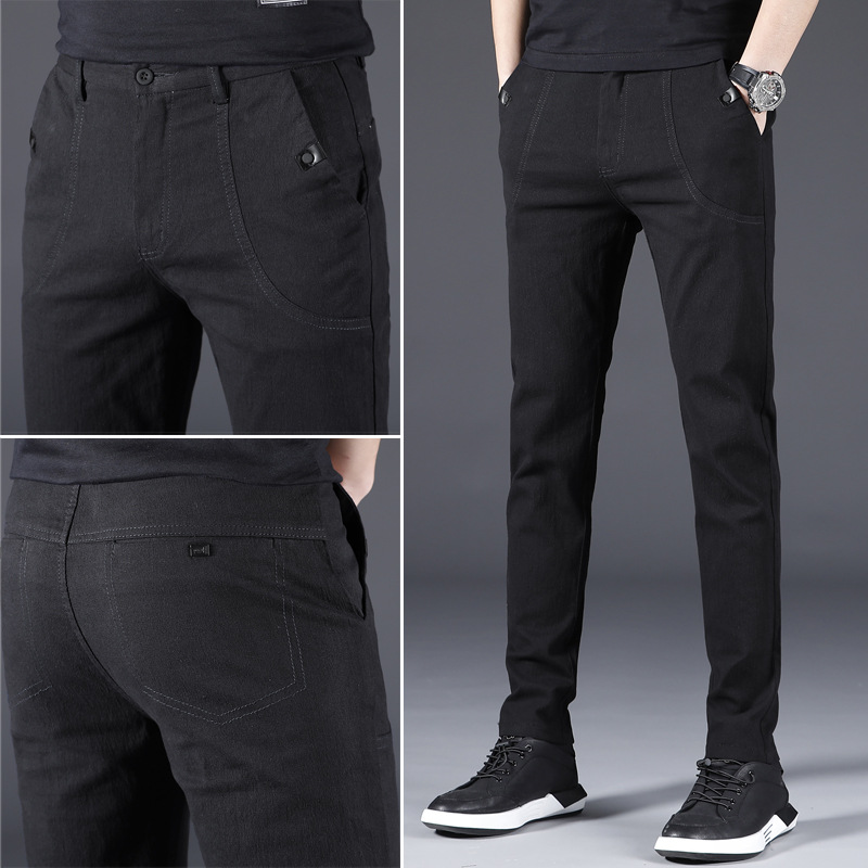 

2020 Spring-Summer-autumn MEN'S Wear Men's Fleece Casual Pants Korean-style-Teenager Slim Fit Jeans, Black