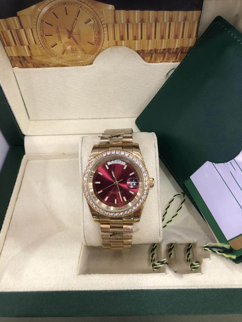 

Hot sale 18k Gold President DayDate Diamonds Watch Men Stainless Diamond Bezel Automatic WristWatch Male Watches, Box1