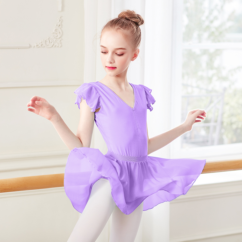

Ballet Leotards for Girls Kids Dance Dress Chiffon Skirts Gymnastics Leotards Pink Dance Dress Soft Dancewear Swimsuit, Violet set