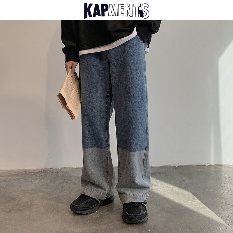 

KAPMENTS Men Korean Colorblock Fashion Harem Jeans Pants 2020 Man Harajuku Blue Baggy Jeans Male Designer Straight Denim Joggers, Black
