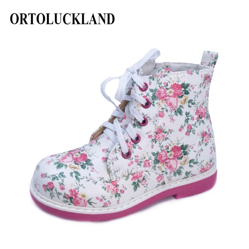 

Ortoluckland Baby girls leather casual shoes orthopedic shoes for children kids lace up white spring autumn winter Roman boots