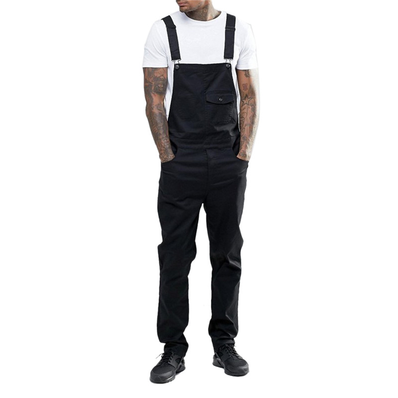 

Black/White/Blue Men Casual Solid Color Jumpsuit Jeans Casual Bib Overall Suspender Pants -3XL