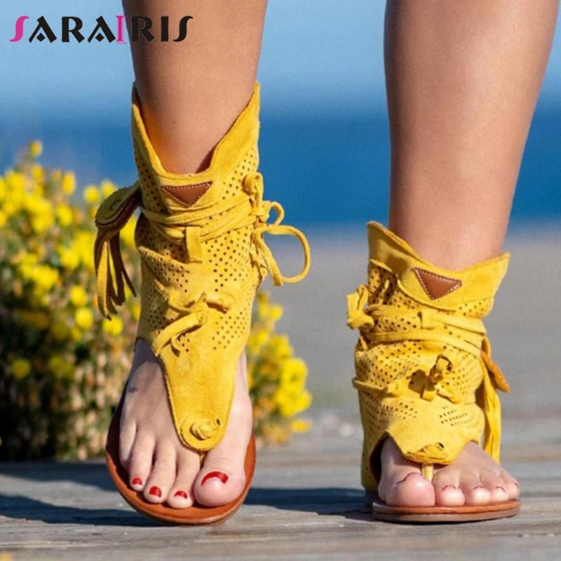 

SARAIRIS Beach Low Heel Sandals New Arrival Summer Hot Sale Rome Sandals Women Casual Flat Heel Gladiator Shoes Woman, Yellow