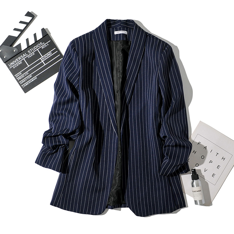 

SONDR 2020 Autumn Sweet Women Jacket England Style Ladies Office Coat Navy Blue All-amtch Suits Striped Casual Outwear Blazer