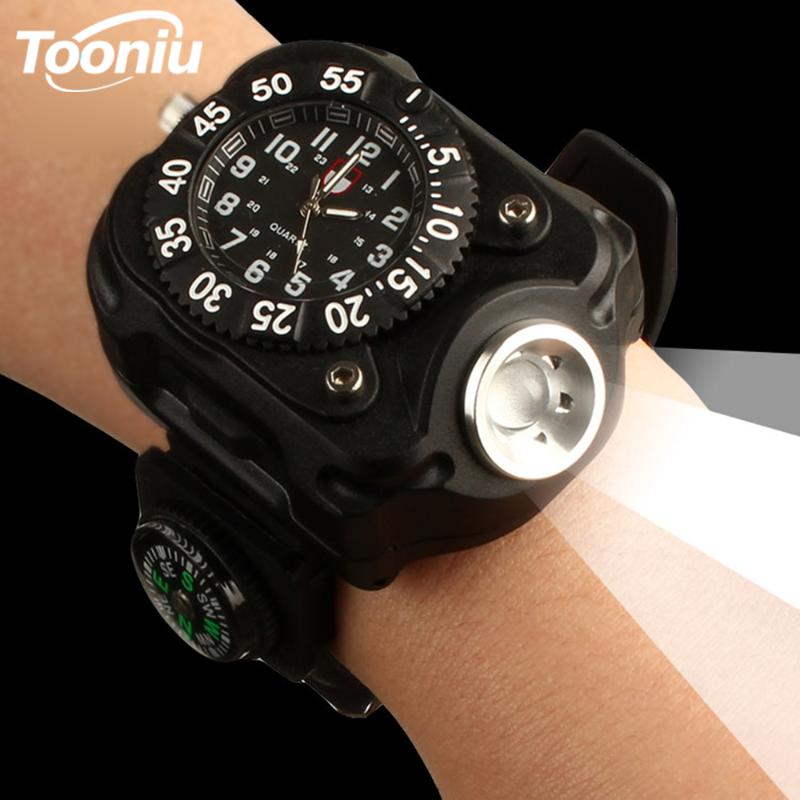 

Rechargeable wrist light LED waterproof watch light with compass for camping, adventure, etc