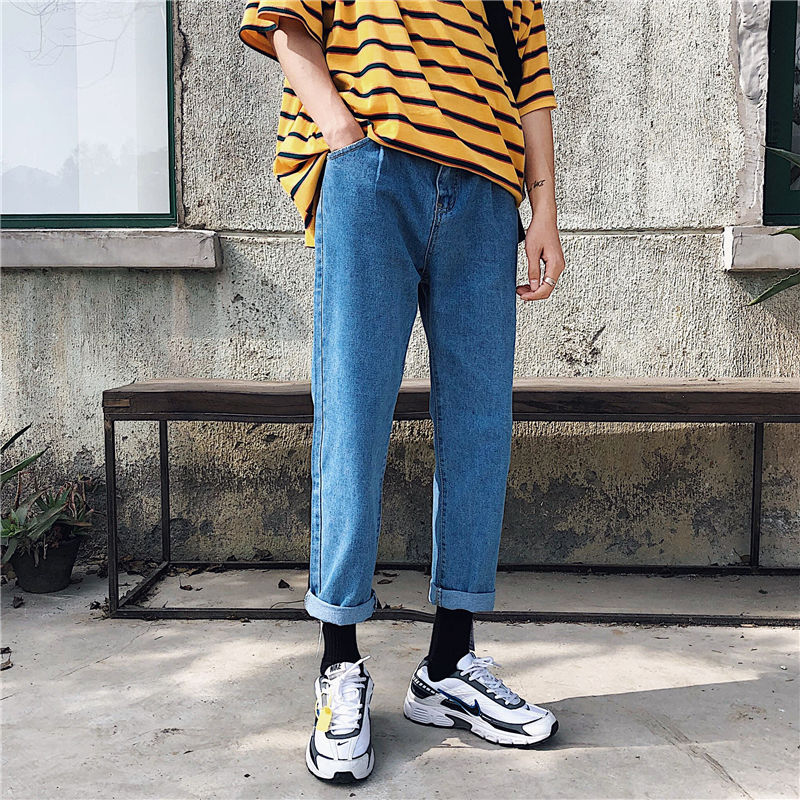 

Spring Summer Straight Jeans Men' Fashion Washed Blue Black Casual Jeans Men Streetwear Wild Loose Denim Trousers Mens -3XL