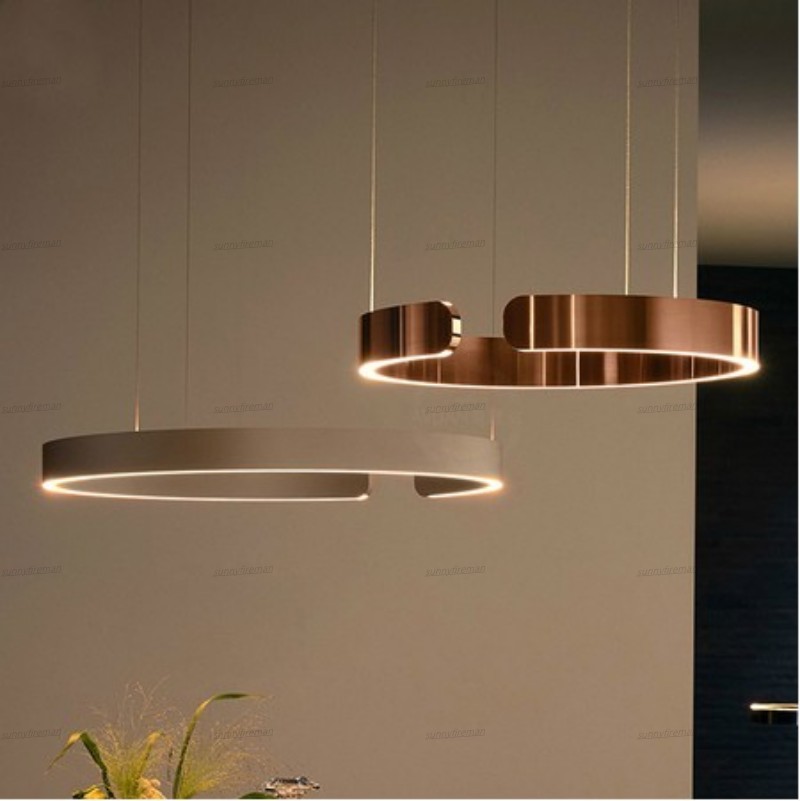 

Luxury Rose Gold / Gold Ring Pendant Light LED Suspension Plume Lamp Modern Replica Design chandelier Circle Hanglamp Suspension luminaire