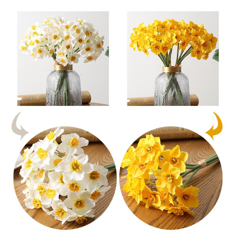 

6Pcs/set Fake Flowers Daffodil 40CM Artificial Simulation Narcissus Flowers For Living Room Window Decor Wedding Scene Decor, White