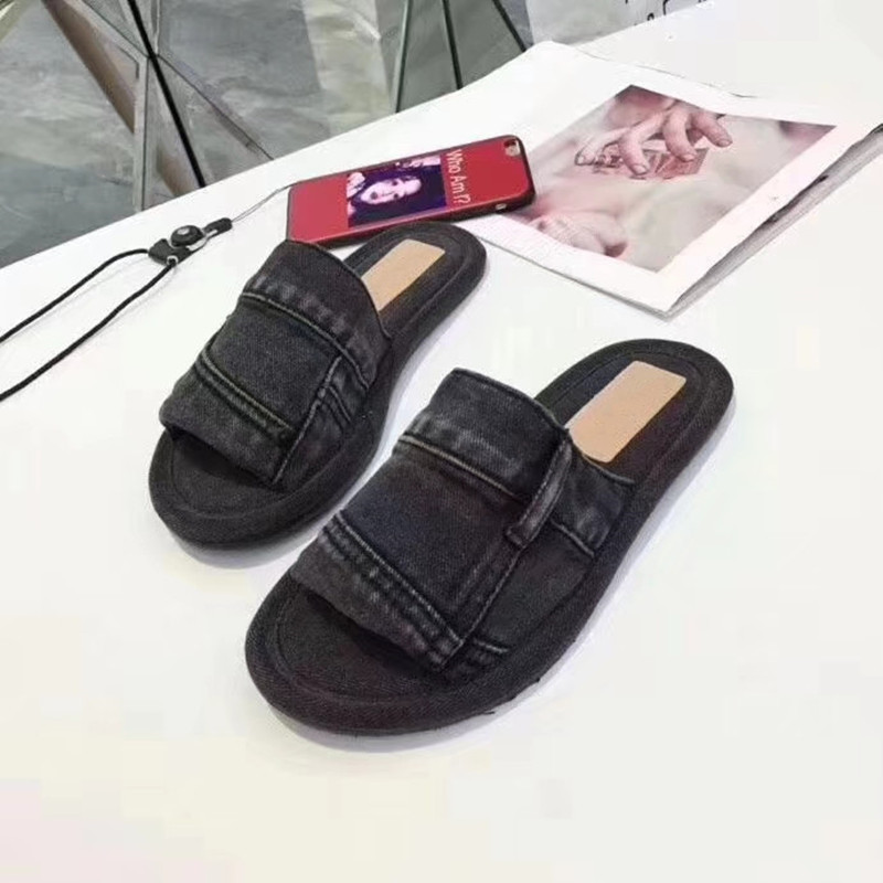 

Summer Flat Soft Comfortable Female Slides Outdoor Casual Multi Color Women Denim Slippers, Black