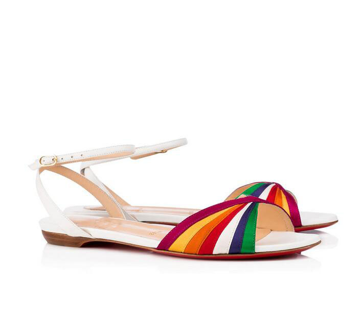

Luxurious Designer Ladies fashion women school games eveningwear Flat Leather Sandals Latte Multicolor Pumps Red Bottom