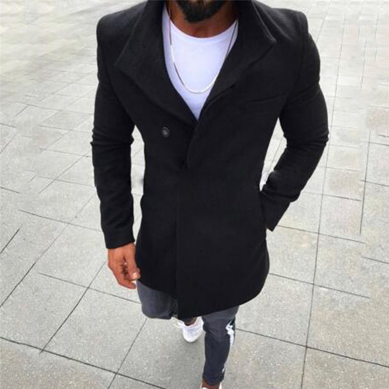 

Fashion Video Mens Wool Jacket Button Solid Long Sleeved Windbreaker Woolen Coat Fall Winter Overcoat Men Thin Long Trench Coats, Light grey