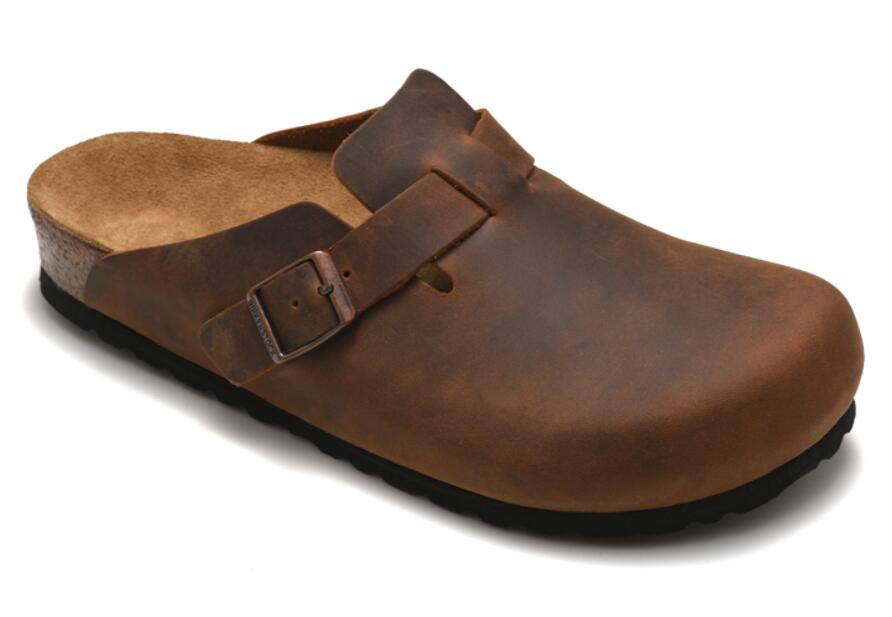 

High quality Women mens flip flops outdoor sandals Real leather Boston slippers shoe buckles designers luxury Mocassin Hombre 35