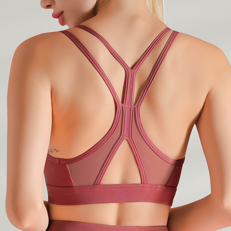 

Mesh Breathable Yoga Bra Tops Fitness Women Shockproof Sports Bra Workout Running Sportswear Underwear Sexy Sport, A-3 rose red