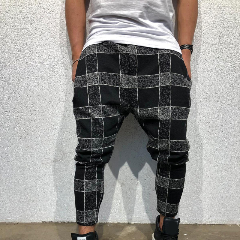 

Mens Plus Size Plaid Pencil Long Bottom Trouser Running Gym Sports Sweatpants, Gray