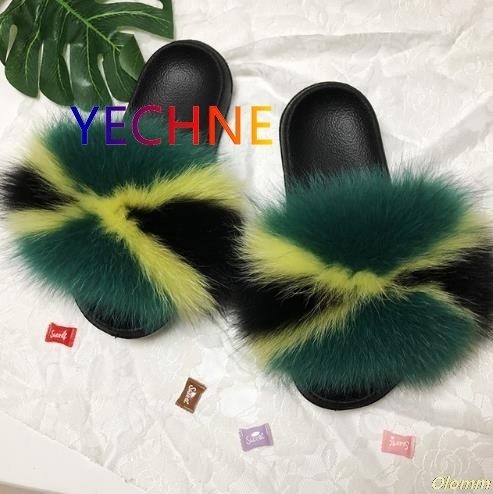 

Real Fox Fur Slides 2020 Summer Cute Fluffy Wholesale Bulk Raccoon Fox Slippers Natural Fashion Beach Flats Jamaica Dropshipping, 16