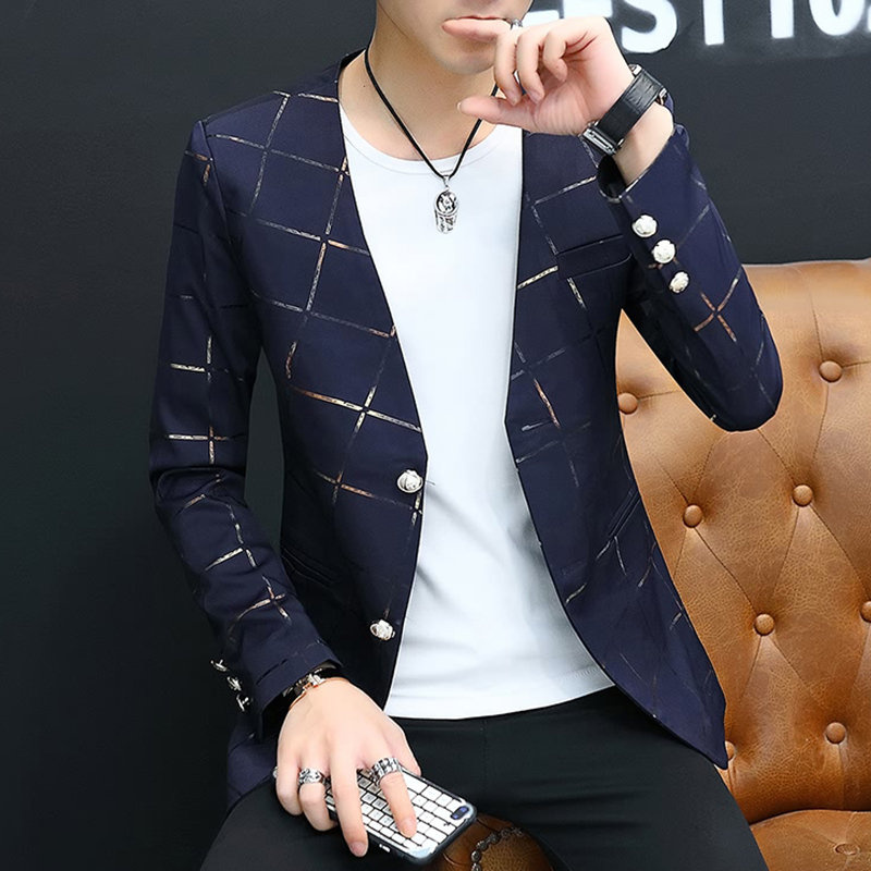 

2020 men leisure printing tide suit suits the new youth cultivate one's morality, Black