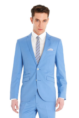 

TTPSAADE 2 Pieces Men's Business Suit Custom Slim Fit Groom Tuxedos Sky Blue Groomsmen Men Wedding Suits (Jacket+Trousers) 2021, Ivory