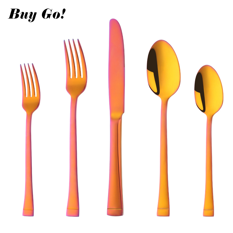 

20/30x Stainless Steel European Cutlery Set Orange Red Dinnerware Rainbow Gold Knife Fork Spoon Set Service For 4 Tableware
