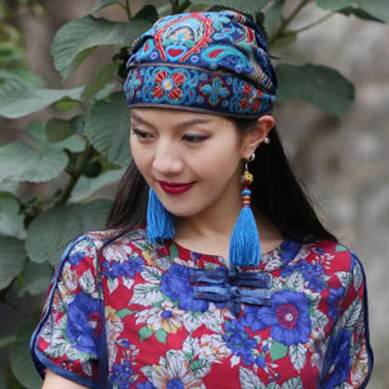 

New Mexican Style Spring And Autumn Ethnic Vintage Embroidery Flowers Bandanas Red Print Hat 2020 Fashion Skullies #T1P