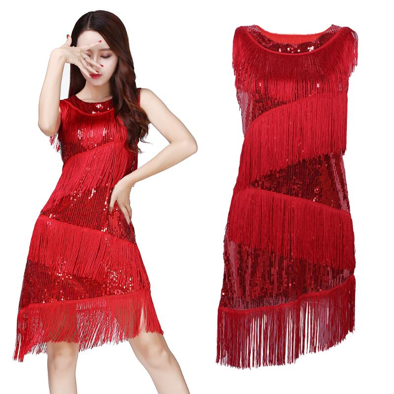 

Fringe Latin Dance Dress Dance Party Tango Costume Dress Performance, Black