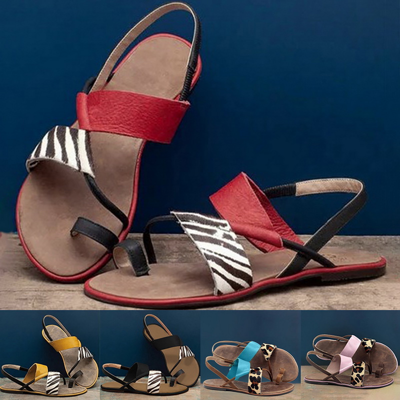 

2020 New Bohemia Women Sandals Zebra Summer Flats Flip-flops Slip-on Sandals Women Cozy Casual Gladiator Beach Shoes, Black