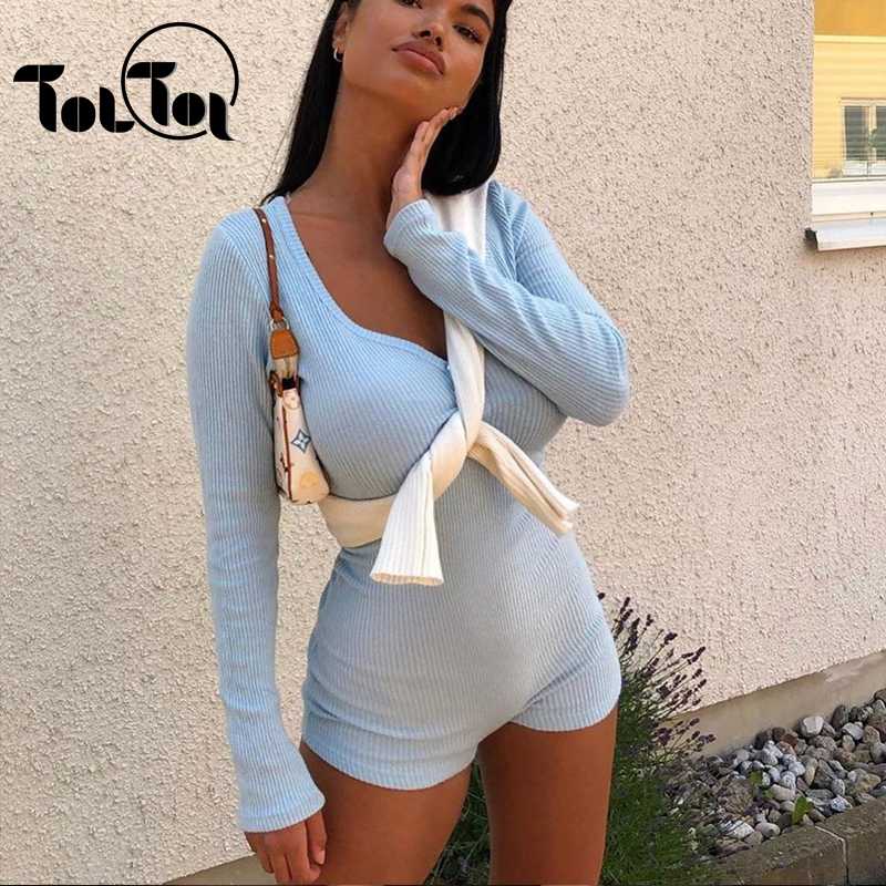 

Solid Short Sexy Romper Women Long Sleeve Playsuit Party Club Bodycon Rompers Fitness Biker Playsuit Bodysuit, Blue