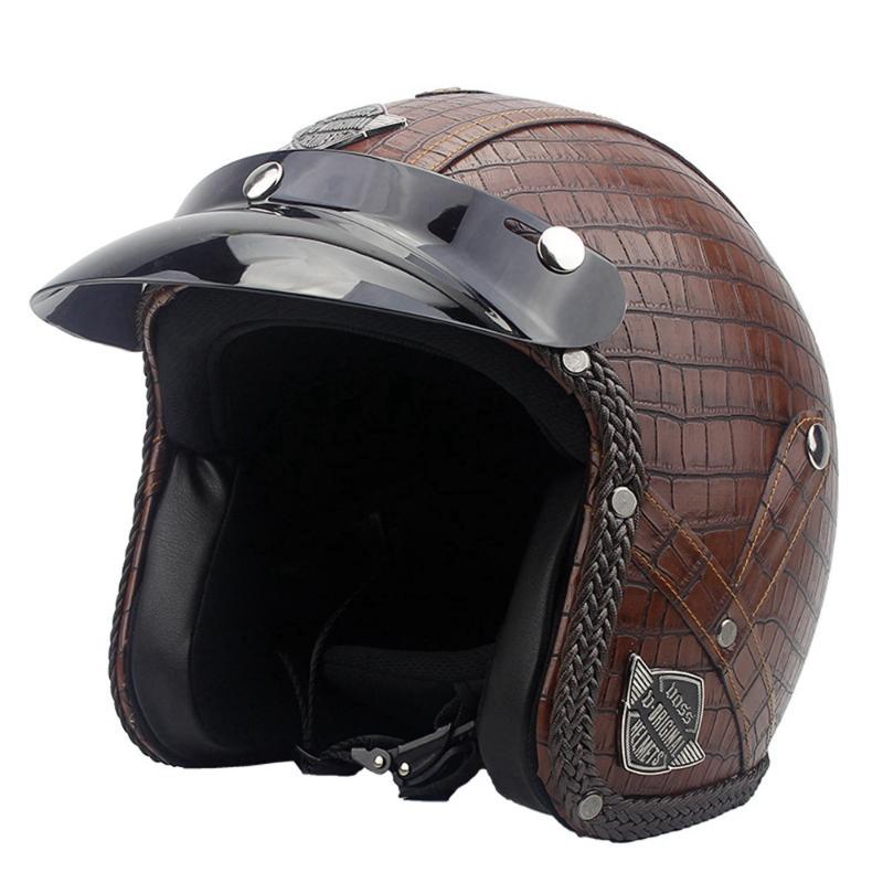 

Motorcycle Leather Helmet Personalized Lady Gentlement Vintage Retro Motorbike Helm Moto Bike Motocross Helmets for Men Women, Flat black