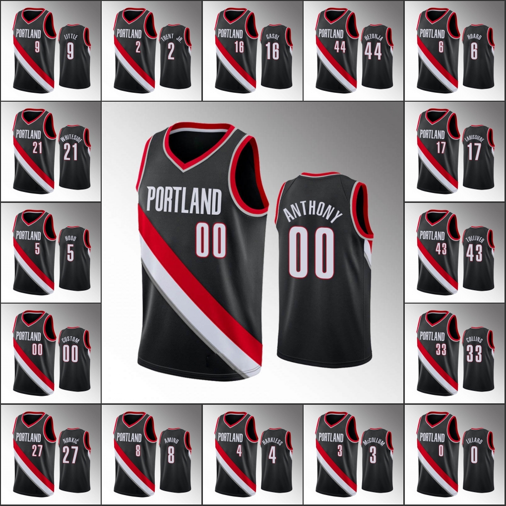 

Portland Trail Blazers Men Damian Lillard C.J. McCollum Carmelo Anthony Hassan Whiteside Black NBA Icon Custom 2020 Jersey