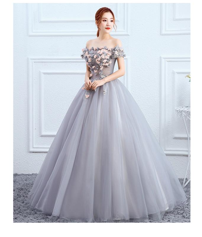 

Women Mesh Dress Elegant Bride Wedding Party Cheongsam Bubble Skirt Gown Off Shoulder Robe