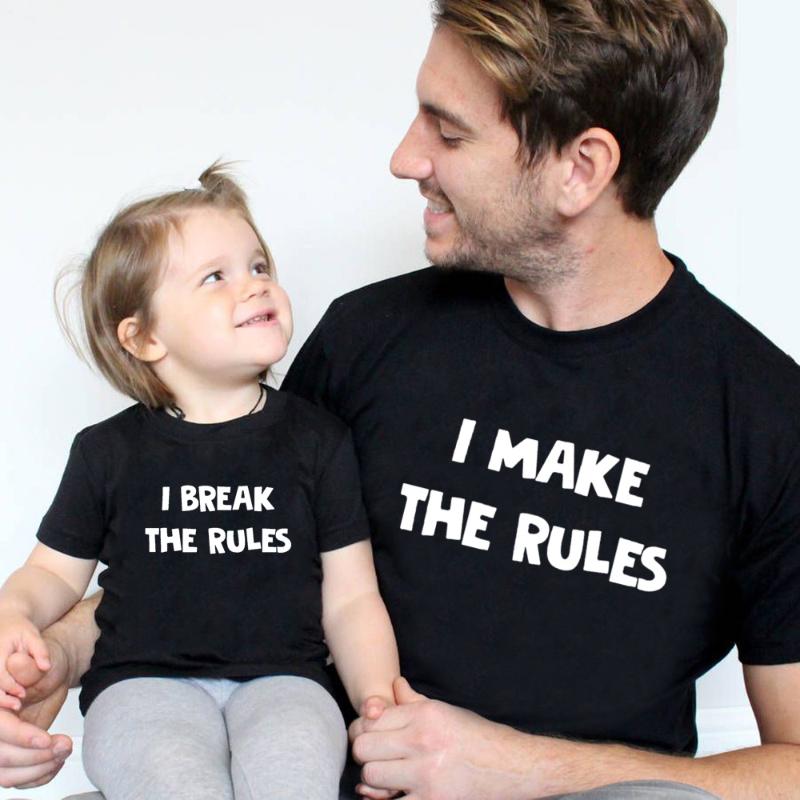 

I Make The Rules and I Break The Rules Father Child Family Matching T Shirts Men Kids Girl Boy Dad Clothes Tops Casual T-Shirts, Black-gkp306a