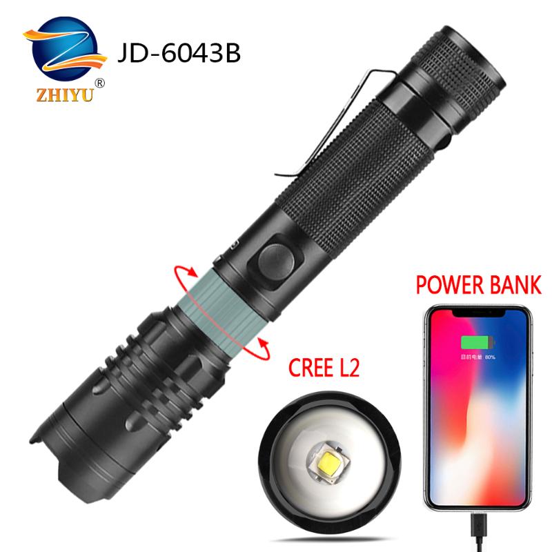 

ZHIYU Super Bright LED CREE L2/XHP50 Tactical Electric Torch USB Rechargeable Zoomable Linterna Used As A Power Bank