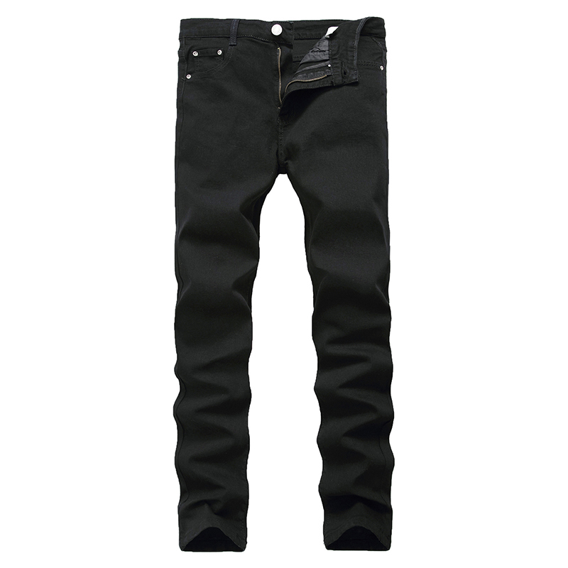 

New quality cotton slim men jeans solid color casual zipper fashion straight jeans pants plus size pants for male, Black