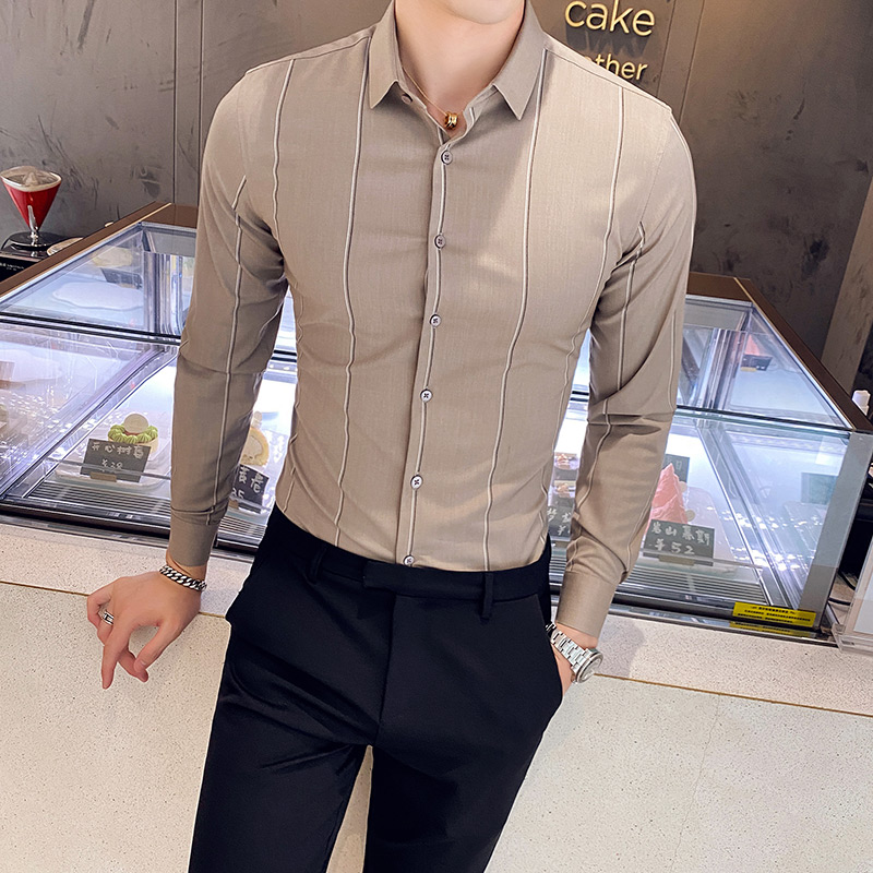 

Gzdeerax Stripe Mens Shirts Luxury Long Sleeve Casual Party Mens Dress Shirts Fashion Turn-down Collar Slim Fit Man 3XL, White