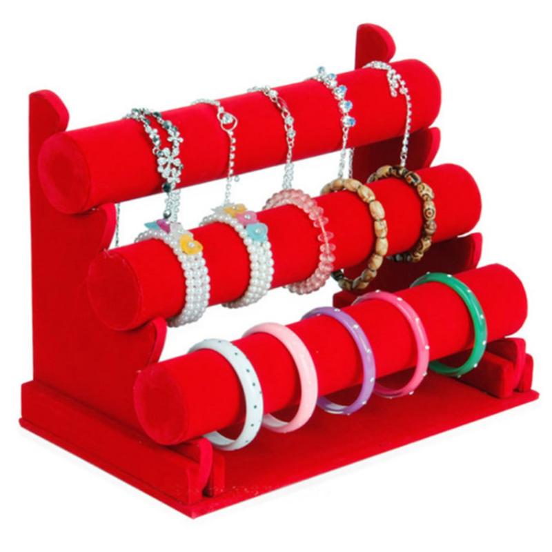 

3-Tier Bracelet Jewelry Display Rack Black Velvet Bangle Watch Brecelet Organizer Storage Holder Organizer Watch Box Case 2020