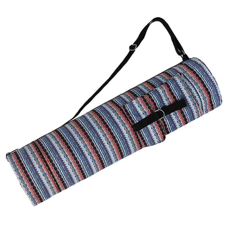 

Printed Canvas Yoga Mat Bag Fashion Single Shoulder Bag Drawstring Sports Storage Pouch for Home Gym Sports (Blue, Red