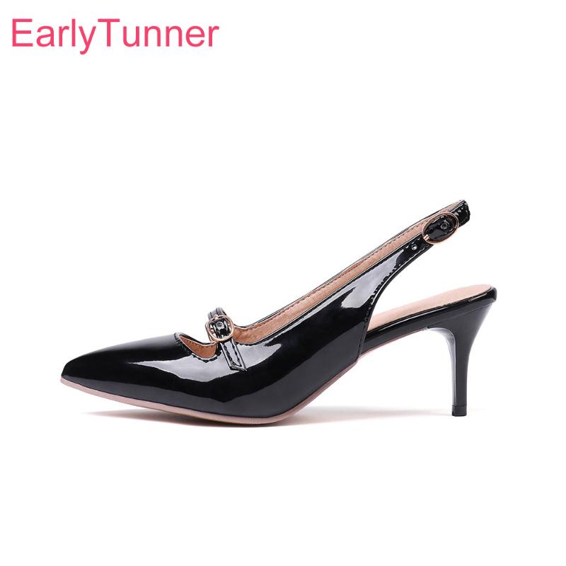 

Brand New Summer Fashion Black Apricot Women slingback Sandals Lady Shoes High Heels EM911 Plus Big Small Size 30 10 48 43