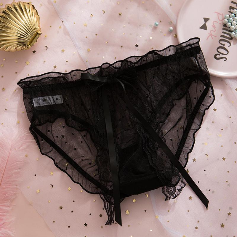 

Polka dot mesh panties sexy bow sexy cute package hip comfortable low waist briefs, Gray