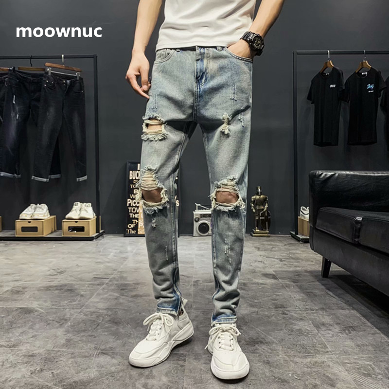 

2020 summer new arrival men Jeans Classic Fashion Denim elastic Jeans men's casual broken hole Slim Fit High quality Trousers, Blue