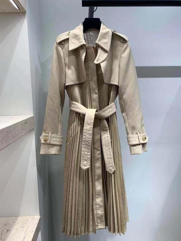 

2020 Spring Autumn Women' pleated Trench coat England style belt Wind coat overcoat C057, As pictutre