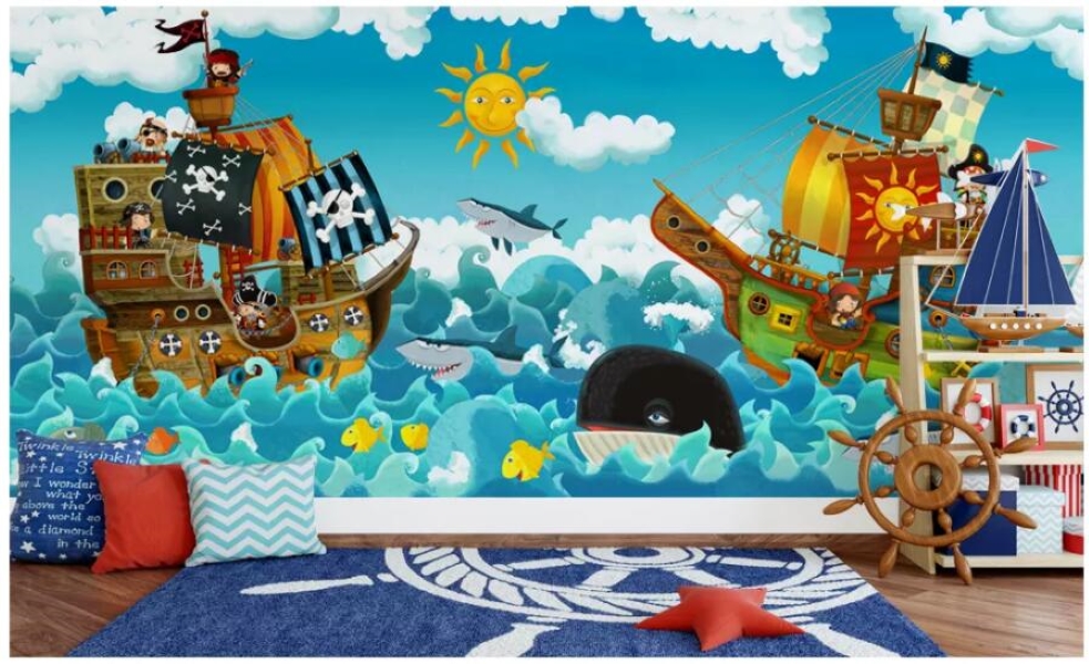 

3d wallpaper custom photo mural Hand drawn children boy room cute cartoon pirate story living room home decor photo wallpaper for walls 3 d, Non-woven