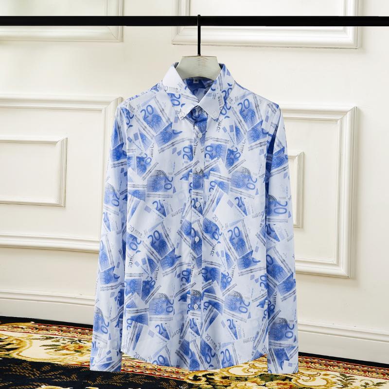 

spring fashion men's shirts long sleeve full print famous personality autumn flowers high quality size  L XL XXL XXXL 4XL, Blue white